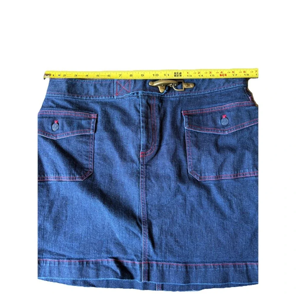 Lauren Jeans by Ralph Lauren Skirt Denim Brass Hardware Dark Wash Red Stitching